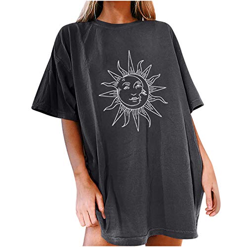 Oberteile Damen Oversized T-Shirt Sonne Mond Motiv Sportshirt Kurzarm Sport Oberteile Vintage Sweatshirt Rundhals Oberteile Teenager Mädchen Best Friends Lang Top Longshirt von Komiseup