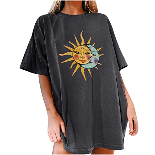 Oberteile Damen Oversized T-Shirt Sonne Mond Motiv Sportshirt Kurzarm Sport Oberteile Vintage Sweatshirt Rundhals Oberteile Teenager Mädchen Best Friends Lang Top Longshirt von Komiseup