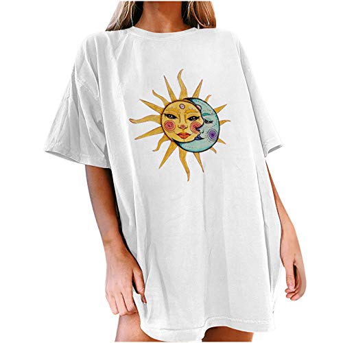 Oberteile Damen Oversized T-Shirt Sonne Mond Motiv Sportshirt Kurzarm Sport Oberteile Vintage Sweatshirt Rundhals Oberteile Teenager Mädchen Best Friends Lang Top Longshirt von Komiseup