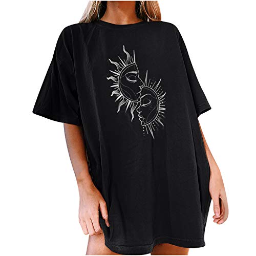 Oberteile Damen Oversized T-Shirt Sonne Mond Motiv Sportshirt Kurzarm Sport Oberteile Vintage Sweatshirt Rundhals Oberteile Teenager Mädchen Best Friends Lang Top Longshirt von Komiseup