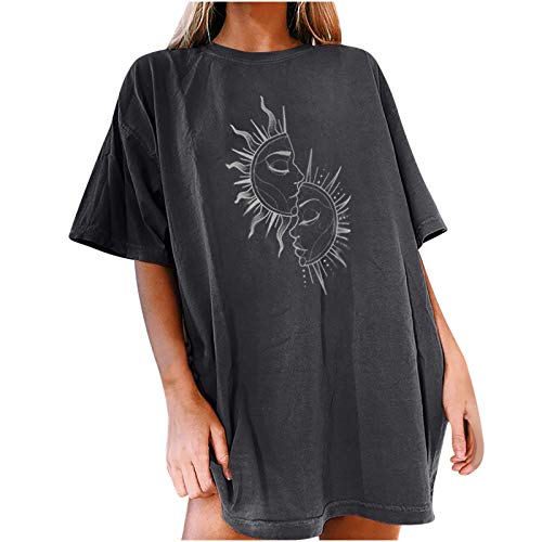 Oberteile Damen Oversized T-Shirt Sonne Mond Motiv Sportshirt Kurzarm Sport Oberteile Vintage Sweatshirt Rundhals Oberteile Teenager Mädchen Best Friends Lang Top Longshirt von Komiseup