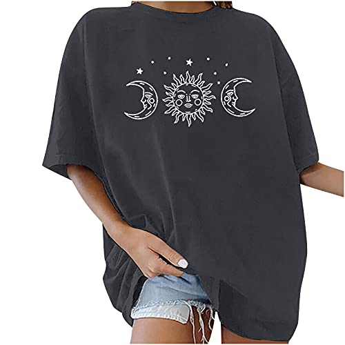 Oberteile Damen Oversized T-Shirt Sonne Mond Motiv Sportshirt Kurzarm Sport Oberteile Vintage Sweatshirt Rundhals Oberteile Teenager Mädchen Best Friends Lang Top Longshirt von Komiseup