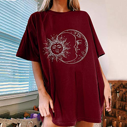 Oberteile Damen Oversized T-Shirt Sonne Mond Motiv Sportshirt Kurzarm Sport Oberteile Vintage Sweatshirt Rundhals Oberteile Teenager Mädchen Best Friends Lang Top Longshirt von Komiseup