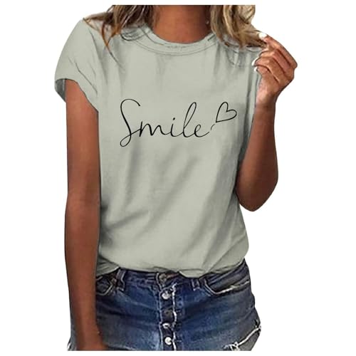 Oberteile Damen Sommer Kurzarm Tshirt Locker Bluse mit Rundhalsausschnitt Elegant Blumendruck T-Shirt Teenager Mädchen Pullover Pulli Tunika Freizeit T Shirts All-Match Longbluse für Frauen S-XXL von Komiseup