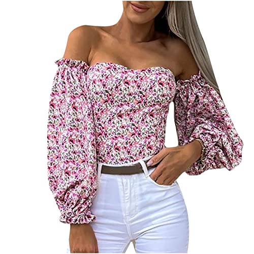 Oberteile Damen Sommer Sexy Schulterfrei Bluse Shirt Eine Schulter Brust Wrap Pullover Top Langarm Blumen Bedruckte Tunika Tops Elegant Langarmshirts Oberteile Damen Sommer Sexy Schulterfrei Bluse Shirt Eine Schulter Brust Wrap Pullover Top Langarm Blumen Bedruckte Tunika Tops Elegant Langarmshirts von Komiseup