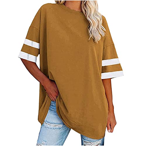Oversize Shirt Damen Sommer Einfarbige Tshirt Basic Rundhals Sportshirt Elegant Solide Longshirt Bequem Baumwolle Sweatshirt Frauen Tunika Tops Teenager Mädchen Pullover All-Match Oberteile S-XXL von Komiseup
