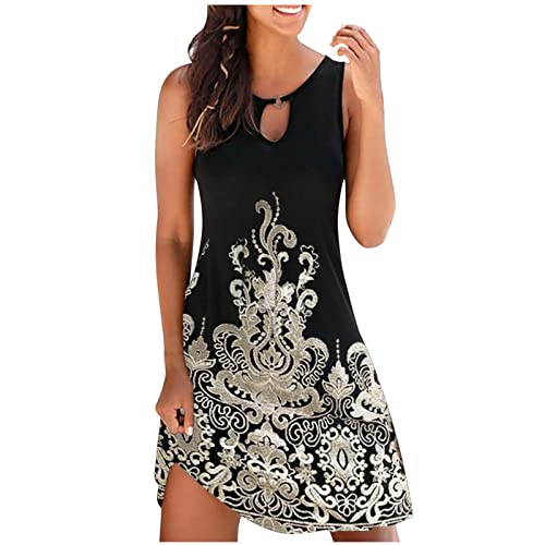 Plus Size A Linie Sommerkleid Damen Knielang Ärmellos Kleider Sexy Elegant Kleid Boho Druck Strandkleider Mädchen Festlich Kleider Damen Kurz Minikleid Freizeitkleid von Komiseup