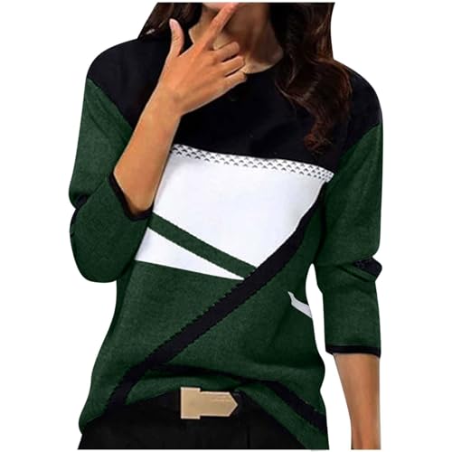 Pullover Damen, Weihnachtspullover Damen, Langarmshirt Damem, Sweatshirt Damen, Tshirt Damen, Sportshirt Damen Bequeme Baumwolle Pullover Mode Farbblock Oberteil Winter Sweatshirt Slim Fit Longbluse von Komiseup