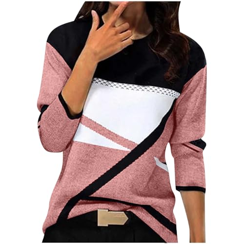 Pullover Damen, Weihnachtspullover Damen, Langarmshirt Damem, Sweatshirt Damen, Tshirt Damen, Sportshirt Damen Bequeme Baumwolle Pullover Mode Farbblock Oberteil Winter Sweatshirt Slim Fit Longbluse von Komiseup