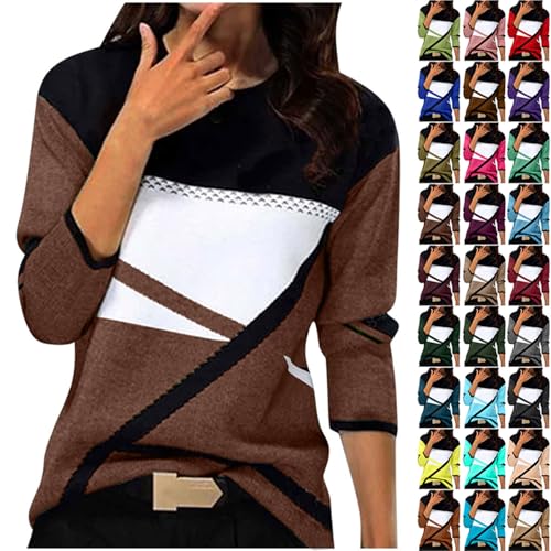Pullover Damen, Weihnachtspullover Damen, Langarmshirt Damem, Sweatshirt Damen, Tshirt Damen, Sportshirt Damen Bequeme Baumwolle Pullover Mode Farbblock Oberteil Winter Sweatshirt Slim Fit Longbluse von Komiseup
