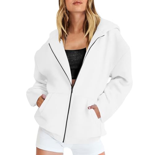 Pullover Damen Bomberjacke Damen Leicht Sommerjacke Blouson Jacke Kurz Sportjacke Reißverschluss Sweatjacke Einfarbig Übergangsjacke Fleece College Jacke Kapuzenjacke Teenager Mädchen Fahrradjacke von Komiseup