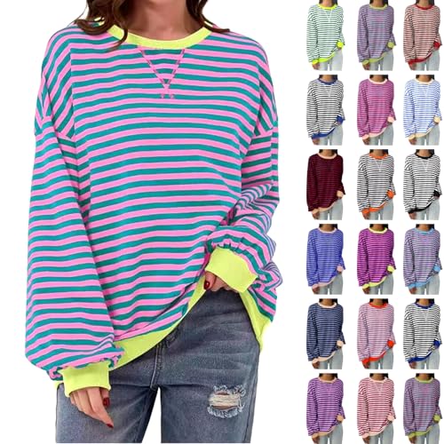 Pullover Damen Einfarbig Sweatshirt Halloween Kostüm Karneval Kostüm Langarm Rundhals Pulli Vintage Streifen Langarmshirt Frauen Gestreifter Sportshirt Locker Lässige Longshirt Herbst Winter Oberteil von Komiseup