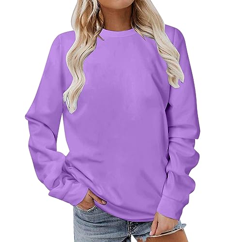 Pullover Damen Einfarbig Sweatshirt Langarm Rundhals Pulli Herbst Winter Langarmshirt Frauen Baumwolle Bluse Tops Locker Lässige Oberteil Sport Streetwear Teenager Mädchen Sweatshirts ohne Kapuze von Komiseup