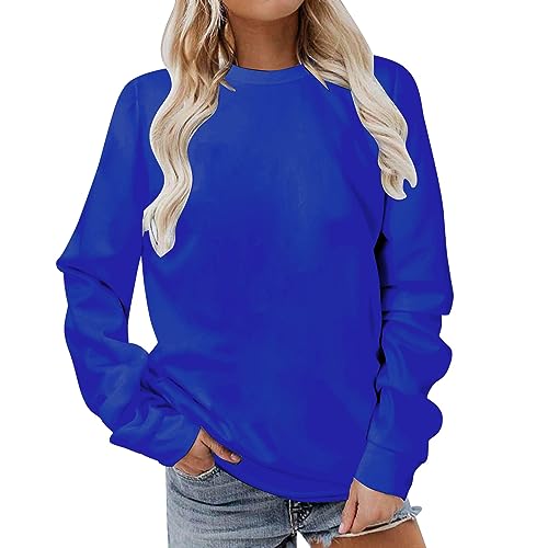 Pullover Damen Einfarbig Sweatshirt Langarm Rundhals Pulli Herbst Winter Langarmshirt Frauen Baumwolle Bluse Tops Locker Lässige Oberteil Sport Streetwear Teenager Mädchen Sweatshirts ohne Kapuze von Komiseup