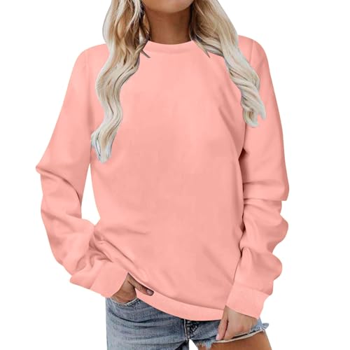 Pullover Damen Einfarbig Sweatshirt Langarm Rundhals Pulli Herbst Winter Langarmshirt Frauen Baumwolle Bluse Tops Locker Lässige Oberteil Teenager Mädchen Sportshirt ohne Kapuze Sport Y2K Streetwear von Komiseup