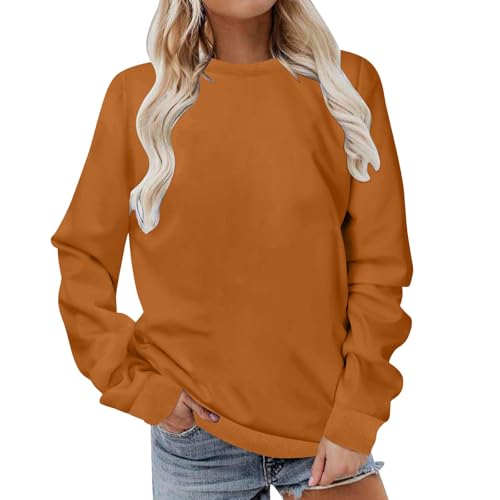 Pullover Damen Einfarbig Sweatshirt Langarm Rundhals Pulli Herbst Winter Langarmshirt Frauen Baumwolle Bluse Tops Locker Lässige Oberteil Teenager Mädchen Sportshirt ohne Kapuze Sport Y2K Streetwear von Komiseup