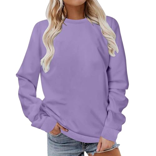 Pullover Damen Einfarbig Sweatshirt Langarm Rundhals Pulli Herbst Winter Langarmshirt Frauen Baumwolle Bluse Tops Locker Lässige Oberteil Teenager Mädchen Sportshirt ohne Kapuze Sport Y2K Streetwear von Komiseup