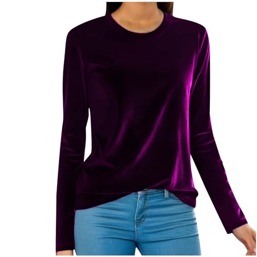 Pullover Damen Goldenes Samt Bluse Tops Elegant Einfarbige Langarmshirt Gold Samt Slim Oberteil Klassisch Velvet Blusenshirt Schlank Tunika Unterhemden Shirts Bequeme Leicht Longshirt Gold Samtbluse von Komiseup