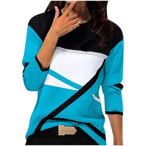 Pullover Damen Sport Langarm Sweatshirt Basic Rundhals Langarmshirt ohne Kapuze Vintage Druck Longshirt Locker Casual Oberteil Herbst Winter Sportshirt Baumwolle Pulli Teenager Mädchen Streetwear von Komiseup