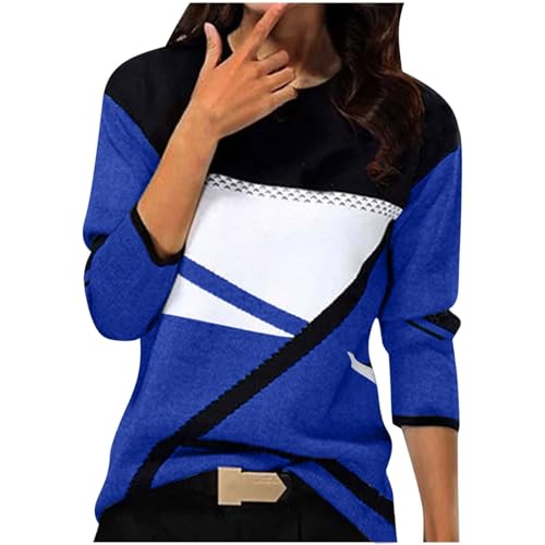 Pullover Damen Sport Langarm Sweatshirt Basic Rundhals Langarmshirt ohne Kapuze Vintage Druck Longshirt Locker Casual Oberteil Herbst Winter Sportshirt Baumwolle Pulli Teenager Mädchen Streetwear von Komiseup