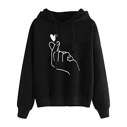 Pullover Damen Warm Hoodie Oversize Y2K Sweatshirt mit Kapuze Locker Langarm Hooded mit Taschen Mode Liebe Druck Kapuzenpullover Teenager Mädchen Streetwear Casual Langarmshirt Leichte Sweatjacke von Komiseup