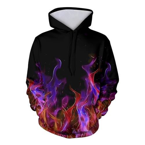 Pullover Herren Zip Hoodie mit Taschen Oversized Sweatshirt mit Kapuze Modisches Flamme-Print Shirt Herbst Winter Pulli Gym Kapuzenpullover für Männer Locker Warme Sweatjacke Loose Fit Hoody S-3XL von Komiseup