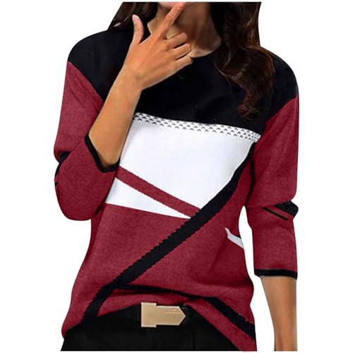 Pullover für Damen Basic Rundhals Damenpullover Elegant Einfarbig Sweatshirt Casual Herbst Pulli Warm Fleece Winterpullover Fashion Oberteil Große Größen Baumwolle Sportshirt Leicht Kapuzenpullover von Komiseup