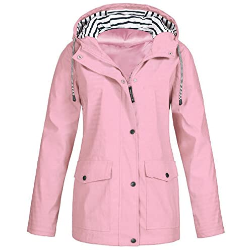 Regenjacke Damen Einfarbig Wasserdichte Softshelljacke Gefüttert mit Gestreift Stanzjacke Atmungsaktive Übergangsjacke Frühling Herbst Steppjacke Leichte Kapuzenjacke Reißverschluss Outdoorjacke 5XL von Komiseup