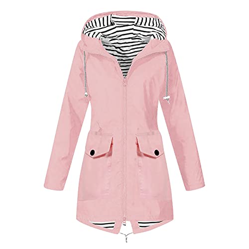 Regenjacke Damen Einfarbig Wasserdichte Softshelljacke Gefüttert mit Gestreift Stanzjacke Atmungsaktive Übergangsjacke Frühling Herbst Steppjacke Leichte Kapuzenjacke Reißverschluss Outdoorjacke 5XL von Komiseup