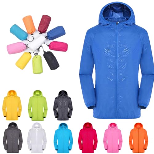Regenjacke Damen Herren Regenparka Leicht Faltbar Regenmantel mit Kapuze Dünne Sommerjacke Windbreaker Wasserdicht Atmungsaktiv Regenjacken Übergangsjacke Große Größen Sport Winddicht Outdoorjacke von Komiseup