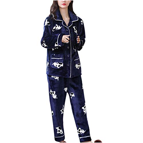 Schlafanzug Damen Lang Pyjamas Set Flanell Nachtwäsche Set 2-Teilige Loungewear Pyjamahose und Shirt Teddy Fleece Sleepwear Flanell Pyjamas Set Flanell Nachthemd Weihnachtspyjama Christmas Pyjama von Komiseup