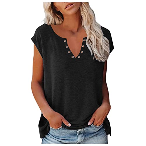 Shirts Damen Sommer Bluse Elegant ärmellose T-Shirt Crop Tops Shirt Oberteile Frauen Schwarz Kleidung Locker Sommer Shirts Top Damen V-Ausschnitt Tshirt Casual Klamotten Teenager Mädchen von Komiseup