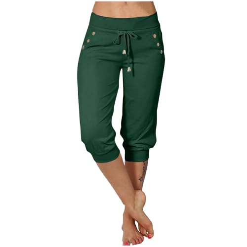 Sommerhose Damen Leicht 3/4 Kurze Hose Sport Jogginghose mit Taschen Sommer Outdoor Laufhose Große Größen Sporthose mit Kordelzug Teenager Mädchen Sweathose Oversized Shorts Einfarbig Arbeitshose von Komiseup