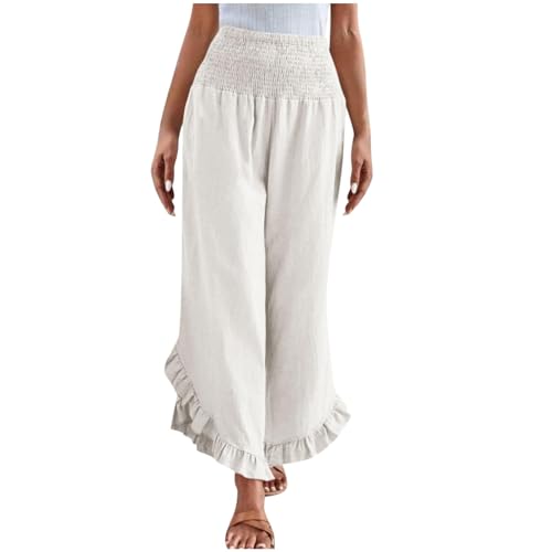 Sommerhose Damen Leicht Leinenhose Sommer Musselin Leinen Hosen Lässige Jogginghose Baumwolle Leinen Stoffhose Einfarbig Freizeithose Gerade Geschnitten Strandhose mit Taschen Hohe Taille Yogahose von Komiseup