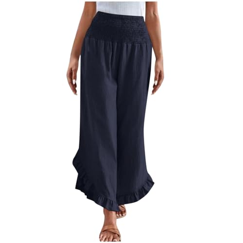 Sommerhose Damen Leicht Leinenhose Sommer Musselin Leinen Hosen Lässige Jogginghose Baumwolle Leinen Stoffhose Einfarbig Freizeithose Gerade Geschnitten Strandhose mit Taschen Hohe Taille Yogahose von Komiseup