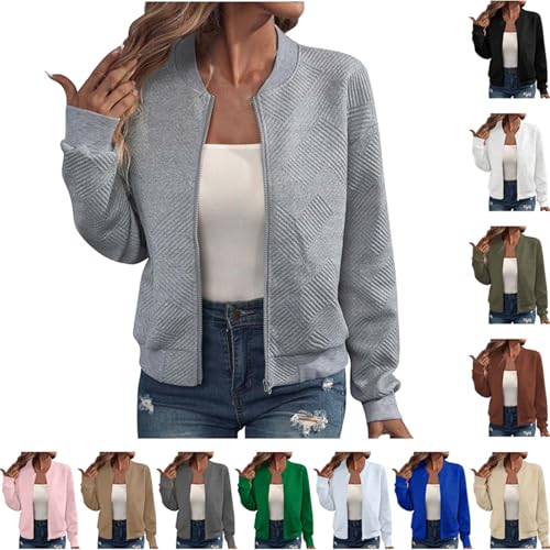 Sommerjacke Damen Blouson Jacke Leichte Reißverschluss Sweatjacke Kurz Pilotenjacke Dünne Langarm Übergangsjacke Elegant Einfarbig College Jacket Mädchen Fliegerjacke Sommer Damenjacke Wanderjacke von Komiseup
