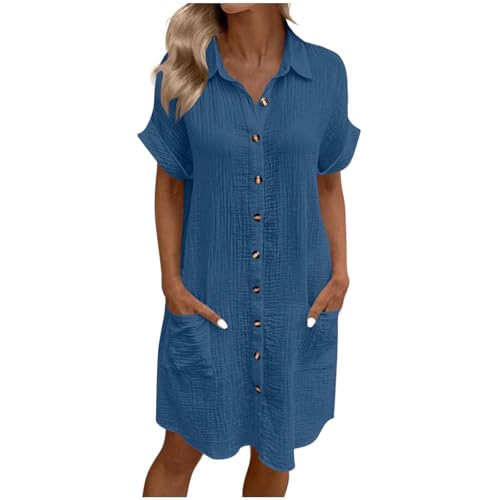 Sommerkleid Damen Musselin Kleid Sommer Leinenkleid Kurz Boho Kleid Revers Kurzarm Shirtkleid mit Taschen Button Down Blusenkleid Elegant Solide Cocktailkleid Locker Knielang Hemdkleid Tunikakleid Sommerkleid Damen Musselin Kleid Sommer Leinenkleid Kurz Boho Kleid Revers Kurzarm Shirtkleid mit Taschen Button Down Blusenkleid Elegant Solide Cocktailkleid Locker Knielang Hemdkleid Tunikakleid von Komiseup