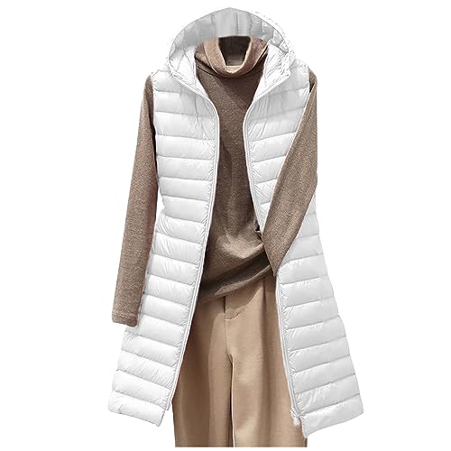 Steppweste Damen Lang Hoodie Jacke Damen Longweste Daunenweste ärmellos Winterjacke Daunenjacke Einfarbig Kapuzenweste Lange Puffer Weste übergangsjacke Herbst Winter üBergangsweste Winterweste von Komiseup