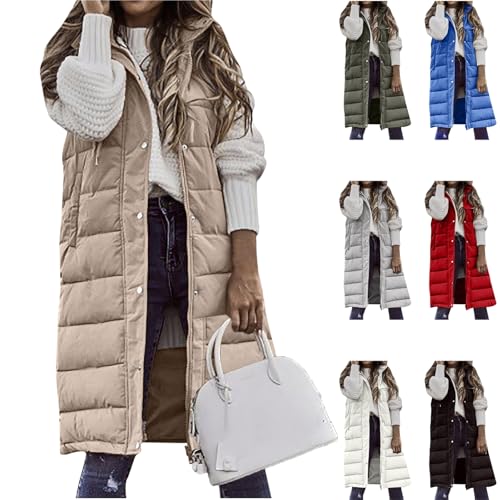 Steppweste Damen Leicht Ärmellose Weste mit Reißverschluss Winter Daunenweste mit Kapuze Outdoor Pufferjacke Einfarbig Wintermantel Dicke Warme Winterweste mit Taschen Locker Stehkragen Winterjacke von Komiseup