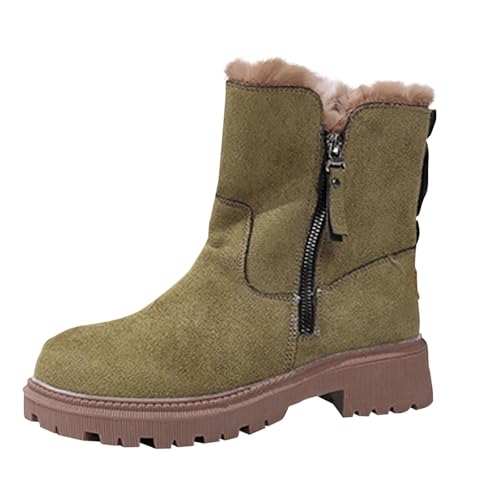 Stiefeletten Damen Wildleder Cowboystiefel Fleece Gefüttert Winterstiefel Halbhoch Ankle Boots Winter Warm Schneestiefel mit Reißverschluss Elegant Einfarbige Winterschuhe mit Rutschfest Sohle von Komiseup