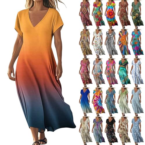 Strandkleid Damen Sommer Boho Kleid Lang Sommerkleid V-Ausschnitt Kurzarm Abendkleid Vintage Blumendruck Shirtkleid Locker Leicht Maxikleid Frauen Freizeitkleid Hoher Taille Cocktailkleid Partykleid Strandkleid Damen Sommer Boho Kleid Lang Sommerkleid V-Ausschnitt Kurzarm Abendkleid Vintage Blumendruck Shirtkleid Locker Leicht Maxikleid Frauen Freizeitkleid Hoher Taille Cocktailkleid Partykleid von Komiseup