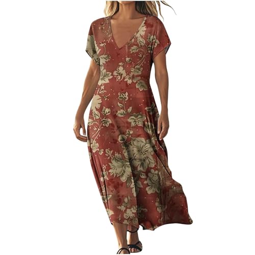 Strandkleid Damen Sommer Boho Kleid Lang Sommerkleid V-Ausschnitt Kurzarm Abendkleid Vintage Blumendruck Shirtkleid Locker Leicht Maxikleid Frauen Freizeitkleid Hoher Taille Cocktailkleid Partykleid Strandkleid Damen Sommer Boho Kleid Lang Sommerkleid V-Ausschnitt Kurzarm Abendkleid Vintage Blumendruck Shirtkleid Locker Leicht Maxikleid Frauen Freizeitkleid Hoher Taille Cocktailkleid Partykleid von Komiseup