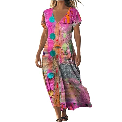 Strandkleid Damen Sommer Boho Kleid Lang Sommerkleid V-Ausschnitt Kurzarm Abendkleid Vintage Blumendruck Shirtkleid Locker Leicht Maxikleid Frauen Freizeitkleid Hoher Taille Cocktailkleid Partykleid Strandkleid Damen Sommer Boho Kleid Lang Sommerkleid V-Ausschnitt Kurzarm Abendkleid Vintage Blumendruck Shirtkleid Locker Leicht Maxikleid Frauen Freizeitkleid Hoher Taille Cocktailkleid Partykleid von Komiseup