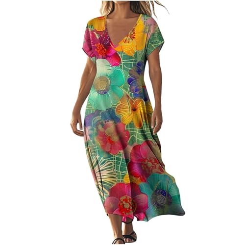 Strandkleid Damen Sommer Boho Kleid Lang Sommerkleid V-Ausschnitt Kurzarm Abendkleid Vintage Blumendruck Shirtkleid Locker Leicht Maxikleid Frauen Freizeitkleid Hoher Taille Cocktailkleid Partykleid Strandkleid Damen Sommer Boho Kleid Lang Sommerkleid V-Ausschnitt Kurzarm Abendkleid Vintage Blumendruck Shirtkleid Locker Leicht Maxikleid Frauen Freizeitkleid Hoher Taille Cocktailkleid Partykleid von Komiseup