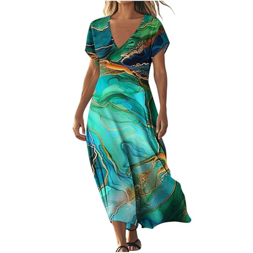 Strandkleid Damen Sommer Boho Kleid Lang Sommerkleid V-Ausschnitt Kurzarm Abendkleid Vintage Blumendruck Shirtkleid Locker Leicht Maxikleid Frauen Freizeitkleid Hoher Taille Cocktailkleid Partykleid Strandkleid Damen Sommer Boho Kleid Lang Sommerkleid V-Ausschnitt Kurzarm Abendkleid Vintage Blumendruck Shirtkleid Locker Leicht Maxikleid Frauen Freizeitkleid Hoher Taille Cocktailkleid Partykleid von Komiseup