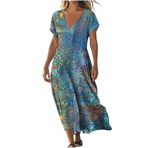 Strandkleid Damen Sommer Boho Kleid Lang Sommerkleid V-Ausschnitt Kurzarm Abendkleid Vintage Blumendruck Shirtkleid Locker Leicht Maxikleid Frauen Freizeitkleid Hoher Taille Cocktailkleid Partykleid Strandkleid Damen Sommer Boho Kleid Lang Sommerkleid V-Ausschnitt Kurzarm Abendkleid Vintage Blumendruck Shirtkleid Locker Leicht Maxikleid Frauen Freizeitkleid Hoher Taille Cocktailkleid Partykleid von Komiseup