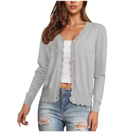 Strickjacke Damen Kurz Bolero Cardigan mit Knöpfe Weiche Baumwoll Sommerjacke Elegant Einfarbig Strickcardigan Dünne Luftig Übergangsjacke Open Front Damenjacke Winter Sweater Leichte Trachtenjacke von Komiseup