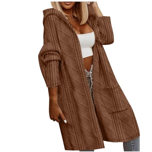 Strickjacke Damen Lang, Cardigan Damen Oversize Kapuzenpullover Warme Grobstrickjacke Strickmantel mit Kapuze Cardigan Strickpullover Herbst Winter Jacke Sweater Outerwear Winterjacke Wintermantel von Komiseup