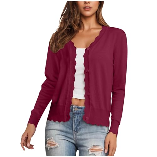 Strickjacke Damen Sommer V-Ausschnitt Cardigan mit Pilzkante Dünne Kurz Strickjacken mit Knöpfen Einfarbig Dirndl Jacke Leichte Übergangsjacke Locker Trachtenjacke Dünne Häkeljacke für Büro S-2XL Strickjacke Damen Sommer V-Ausschnitt Cardigan mit Pilzkante Dünne Kurz Strickjacken mit Knöpfen Einfarbig Dirndl Jacke Leichte Übergangsjacke Locker Trachtenjacke Dünne Häkeljacke für Büro S-2XL von Komiseup