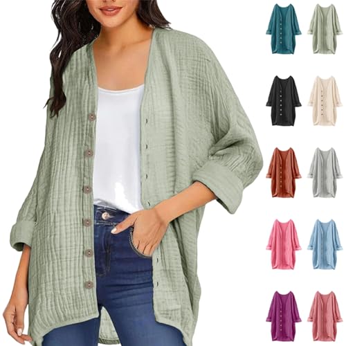 Strickjacken Damen Sommer Musselin Bluse Lang Leichte Cardigan Elegant Einfarbig Leinenbluse Langarm Strickcardigan mit Knöpfen Locker Lässig Sweatjacke Dünne Open Front Sweater Urlaub Strandponcho Strickjacken Damen Sommer Musselin Bluse Lang Leichte Cardigan Elegant Einfarbig Leinenbluse Langarm Strickcardigan mit Knöpfen Locker Lässig Sweatjacke Dünne Open Front Sweater Urlaub Strandponcho von Komiseup